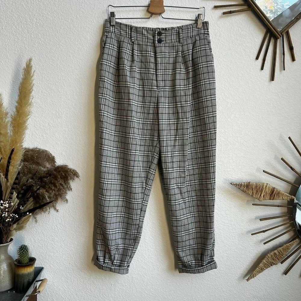 Full Tilt Womens Grey Plaid High Waisted Trouser Pants Cuffed Hem Size XL